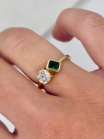 Toi et Moi Emerald and Diamond Ring