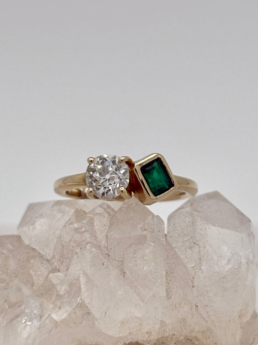 Toi et Moi Emerald and Diamond Ring
